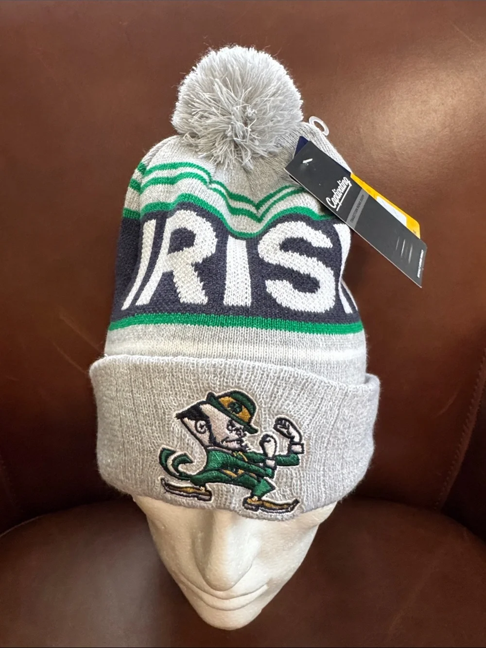 NWT Notre Dame Fighting Irish NCAA Knit Beanie Hat Pom Pom Embroidered Cuffed